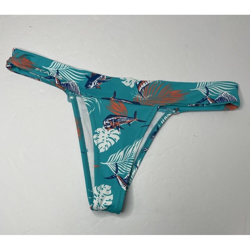 Scales Women's Medium Blue Cheeky Swim Bottoms Mahi Marlin Tropical Slam